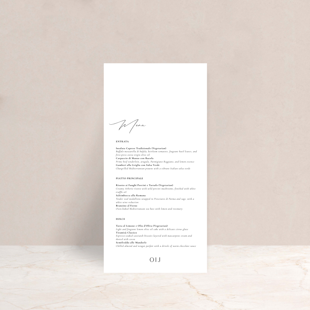 Olivia Wedding Menus