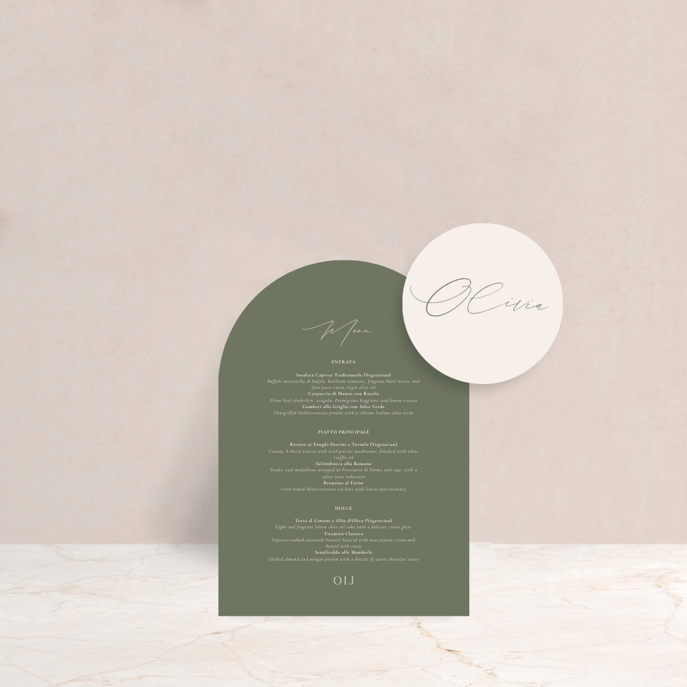Olivia Wedding Menu and Place Card Set