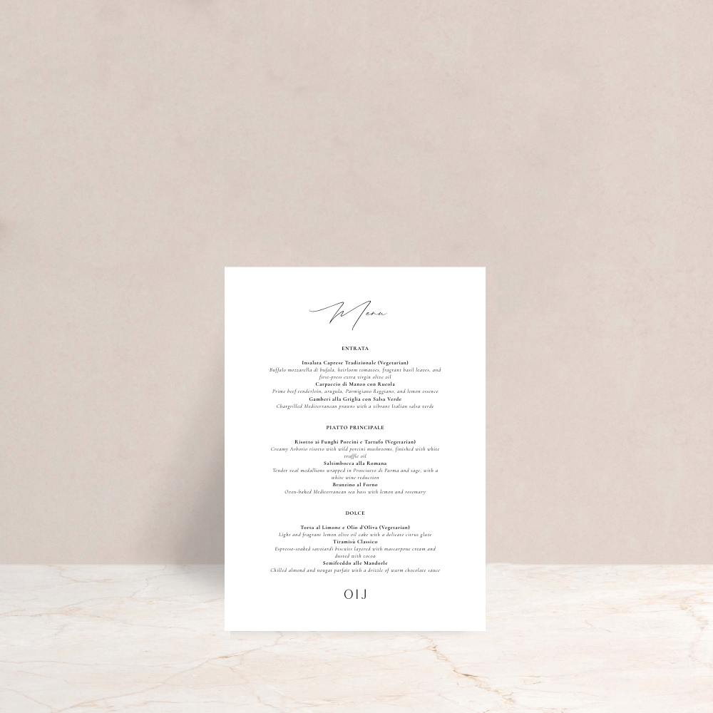 Olivia Wedding Menus