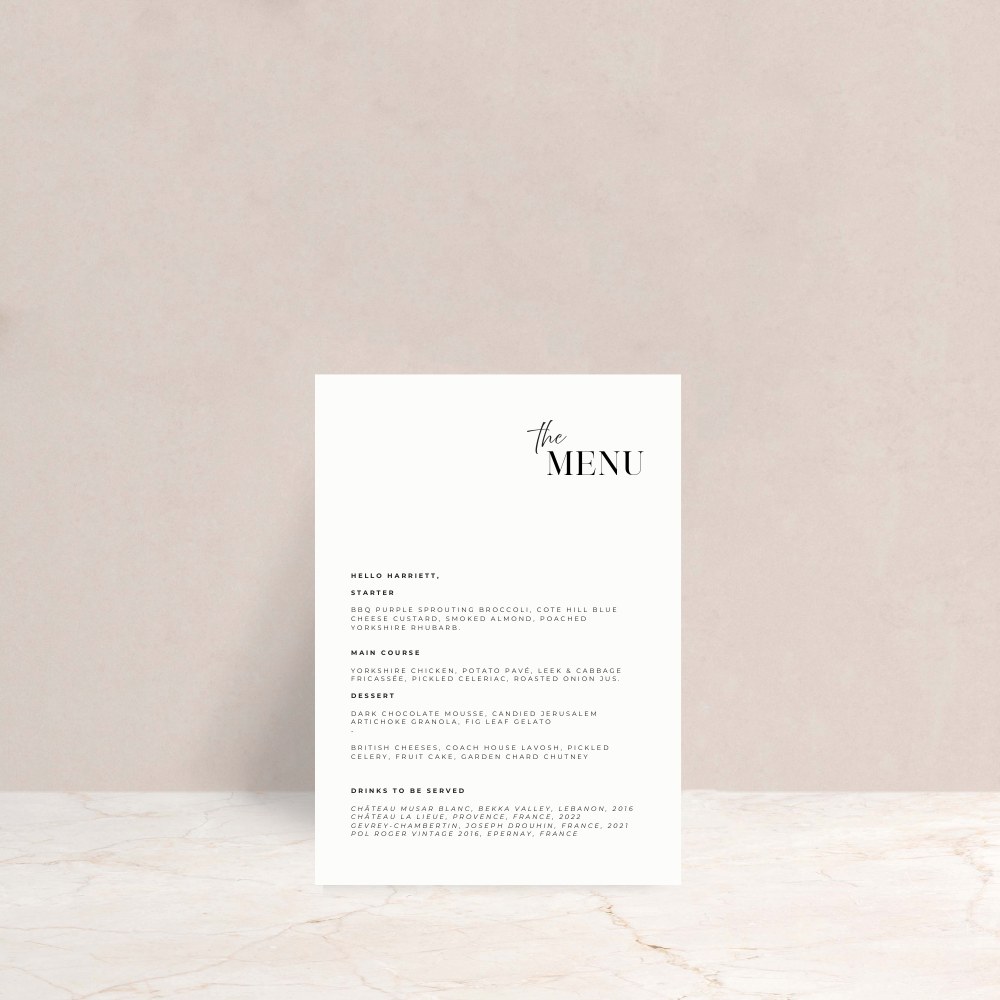 Rhi Wedding Menus - The Ivy Collection | Luxury Wedding Stationery