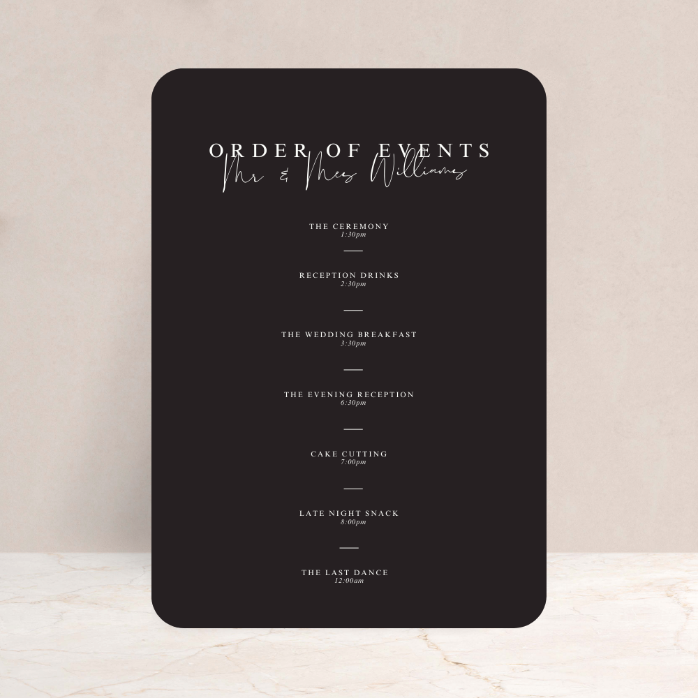 Ebony Wedding Order of the Day Sign