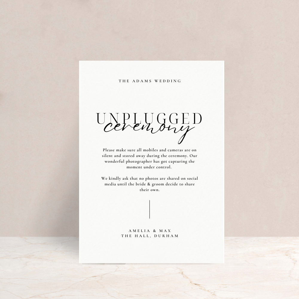 Amelia Wedding Unplugged Ceremony Sign - The Ivy Collection | Luxury Wedding Stationery