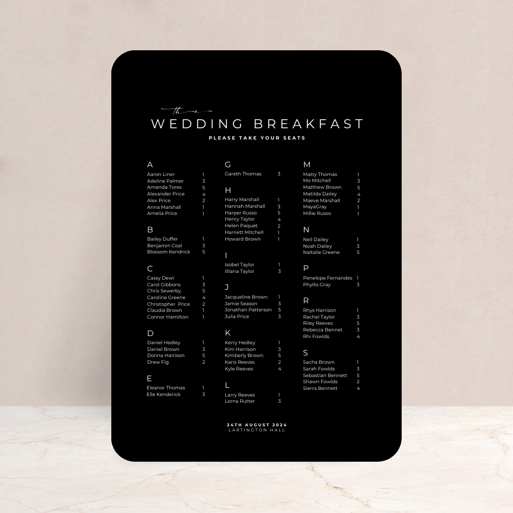 Ruby Wedding Table Plan Sign - The Ivy Collection | Luxury Wedding Stationery