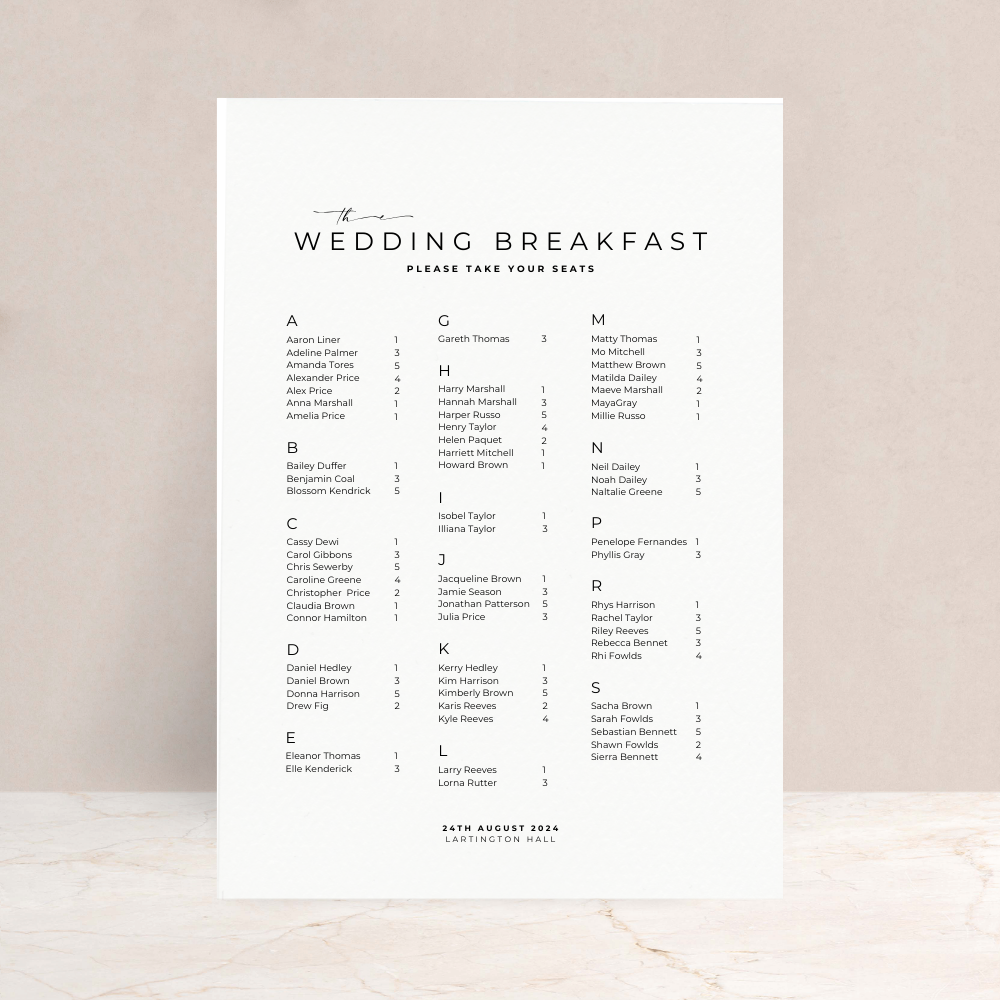 Ruby Wedding Table Plan Sign - The Ivy Collection | Luxury Wedding Stationery