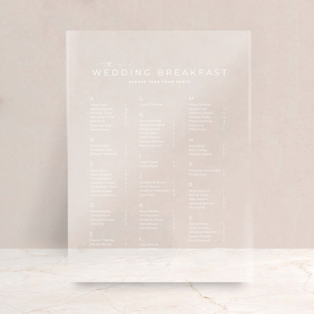 Ruby Wedding Acrylic Table Plan Sign - The Ivy Collection | Luxury Wedding Stationery