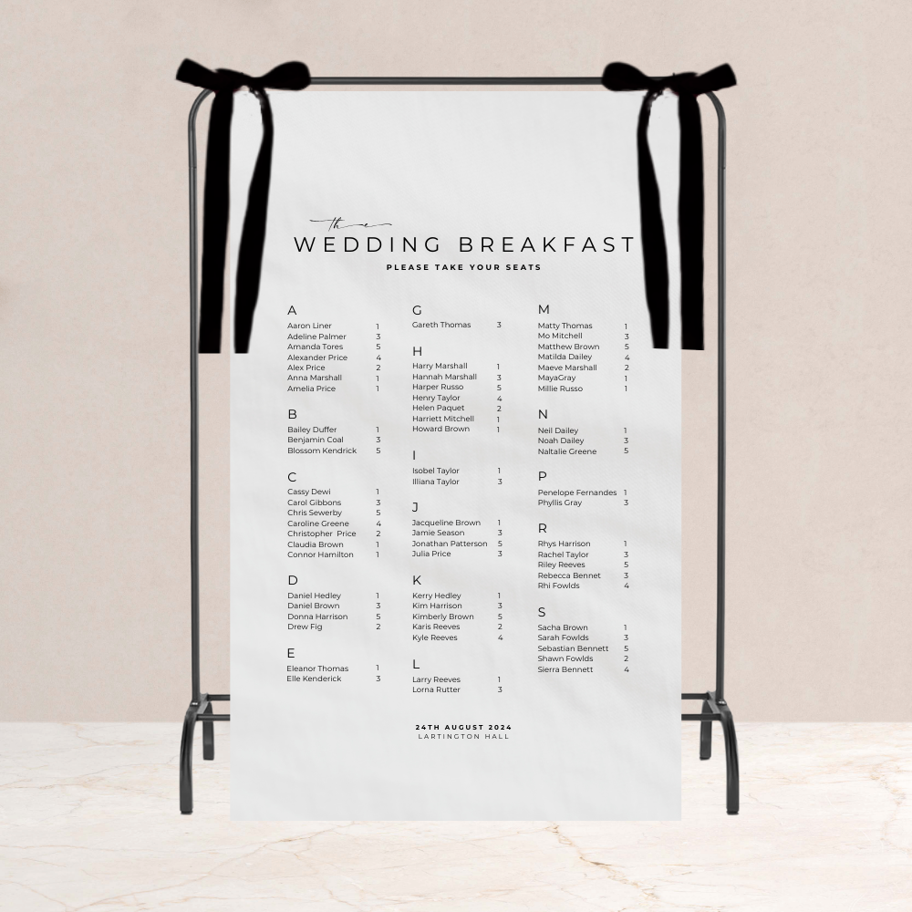 Ruby Wedding Table Plan Fabric Sign - The Ivy Collection | Luxury Wedding Stationery