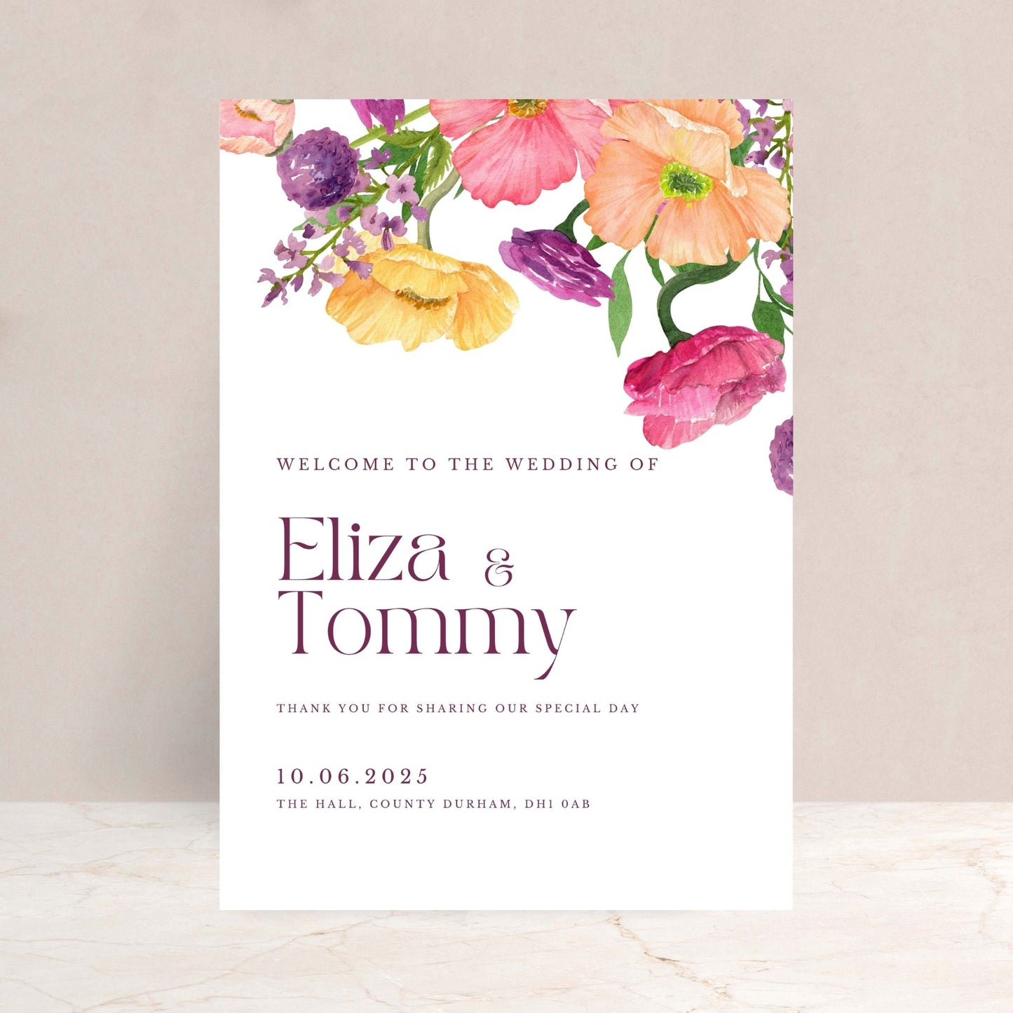 ELIZA Wildflower Wedding Welcome Sign - Wedding Ceremony Stationery available at The Ivy Collection | Luxury Wedding Stationery