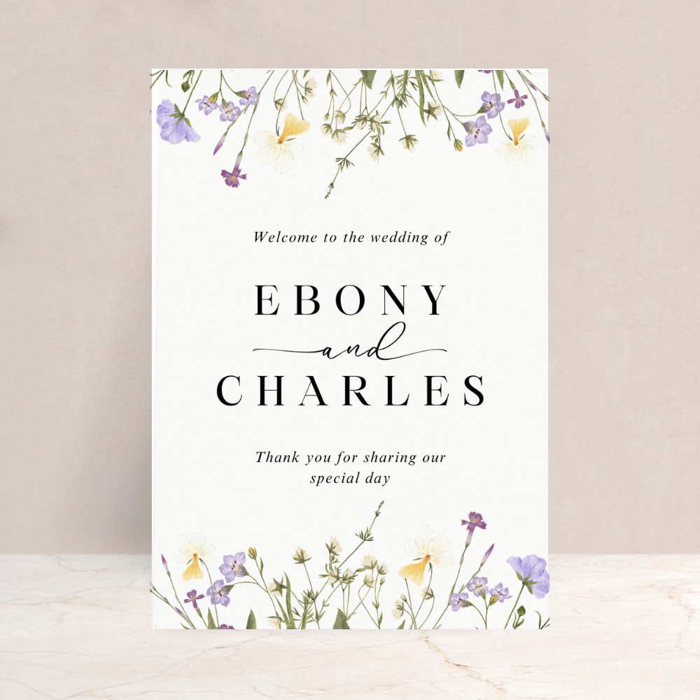 Ebony Wildflower Wedding Welcome Sign