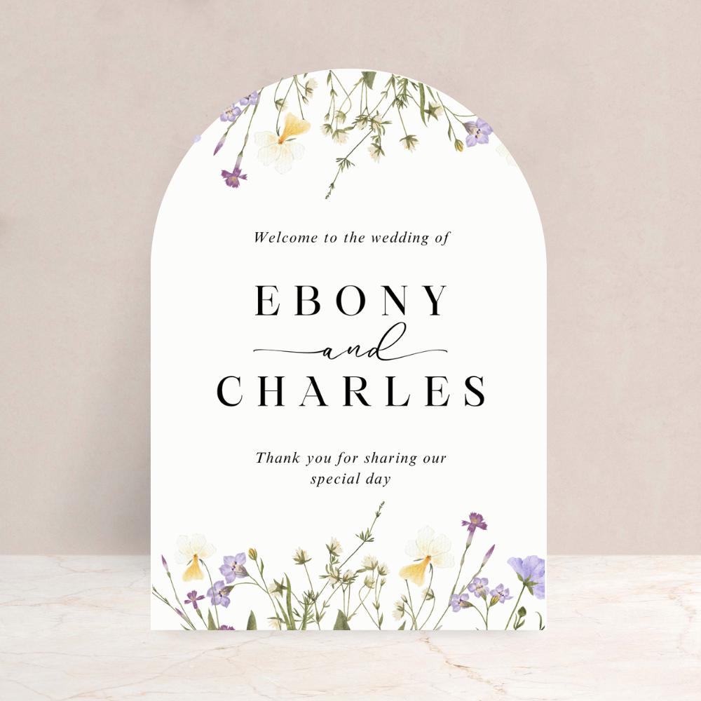 Ebony Wildflower Wedding Welcome Sign