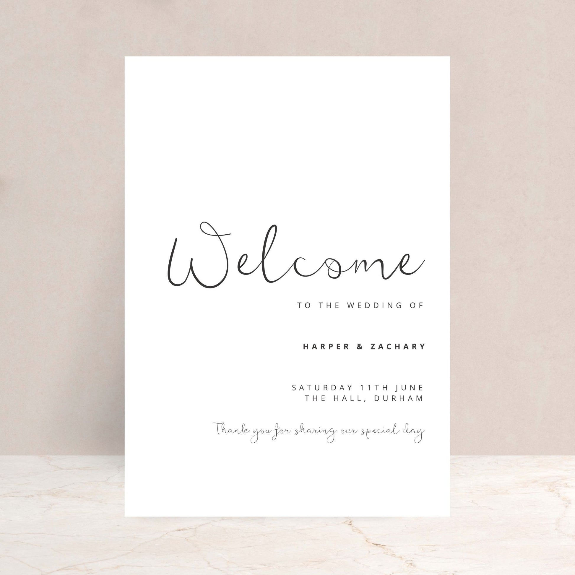 HARPER Minimal Wedding Welcome Sign - Wedding Ceremony Stationery available at The Ivy Collection | Luxury Wedding Stationery