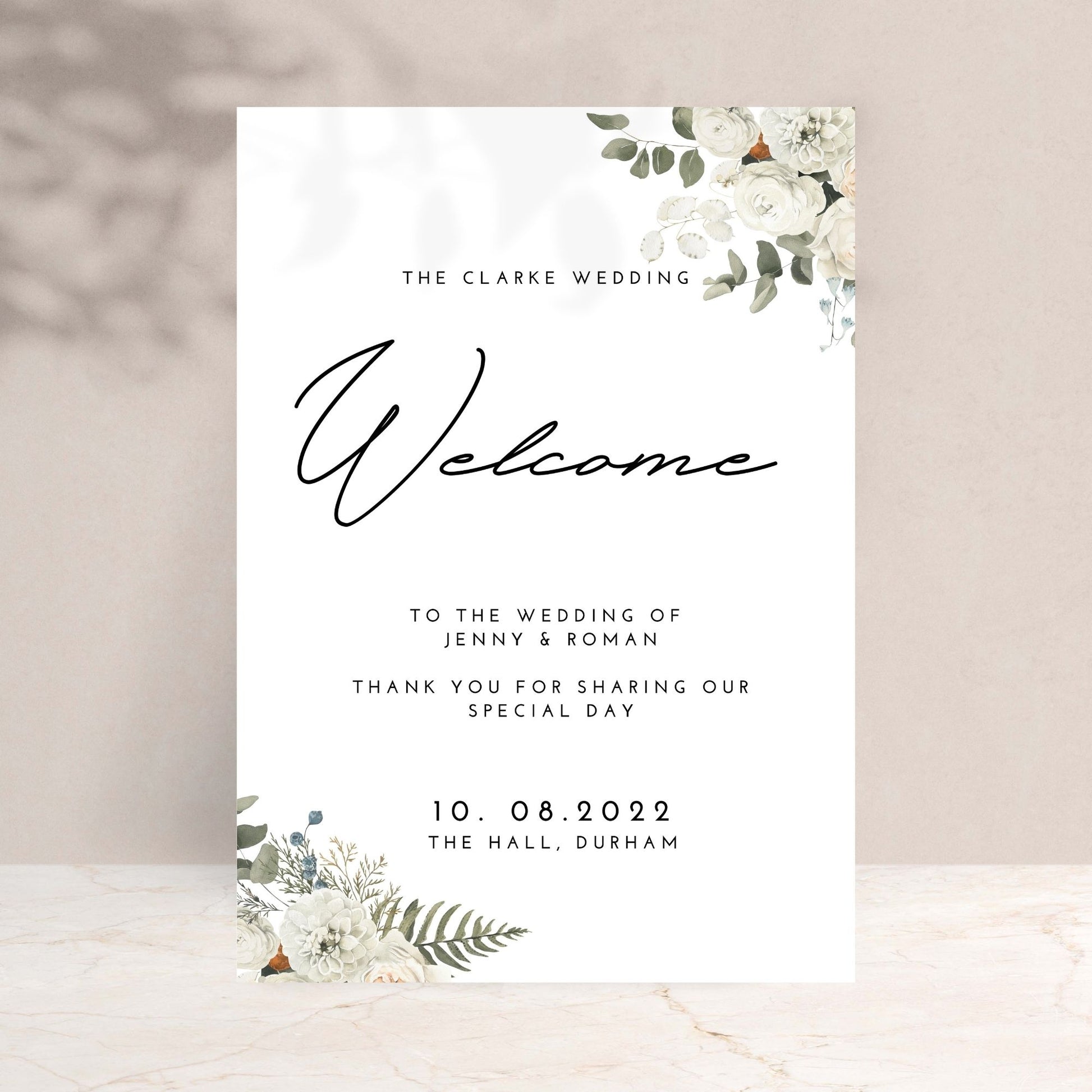 JENNY Floral Wedding Welcome Sign - Wedding Ceremony Stationery available at The Ivy Collection | Luxury Wedding Stationery