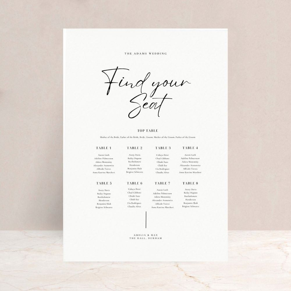AMELIA Wedding Reception Table Plan Sign - Wedding Ceremony Stationery available at The Ivy Collection | Luxury Wedding Stationery