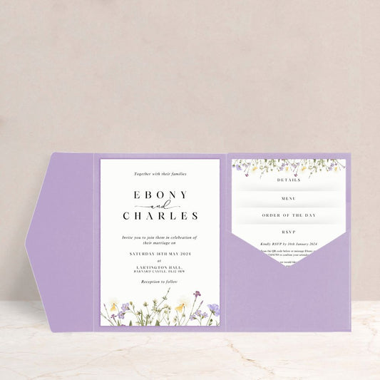 EBONY Wildflower Wedding Luxury Pocketfold Invitation - Wedding Invitations available at The Ivy Collection | Luxury Wedding Stationery