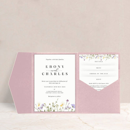 EBONY Wildflower Wedding Luxury Pocketfold Invitation