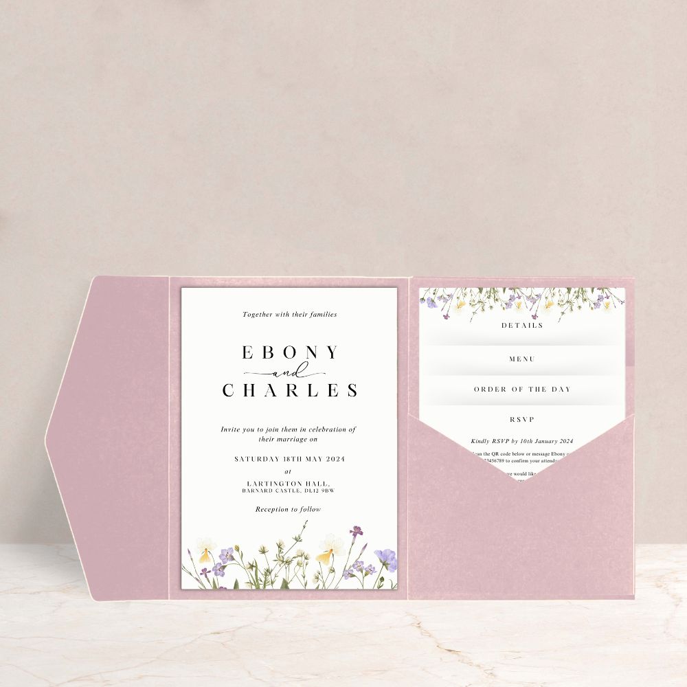 EBONY Wildflower Wedding Luxury Pocketfold Invitation - Wedding Invitations available at The Ivy Collection | Luxury Wedding Stationery