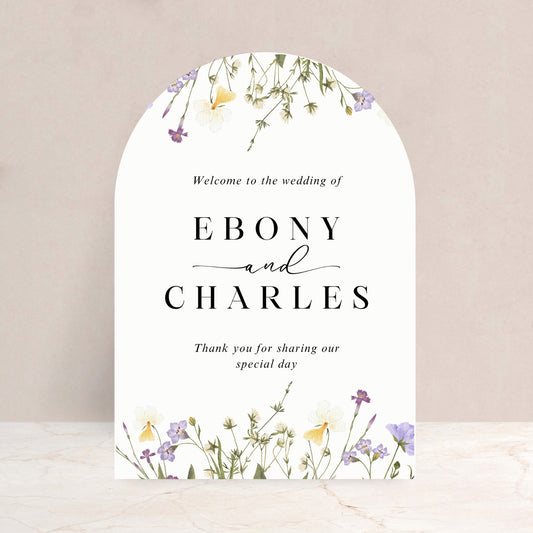 EBONY Delicate Wildflower Wedding Welcome Sign - Wedding Ceremony Stationery available at The Ivy Collection | Luxury Wedding Stationery