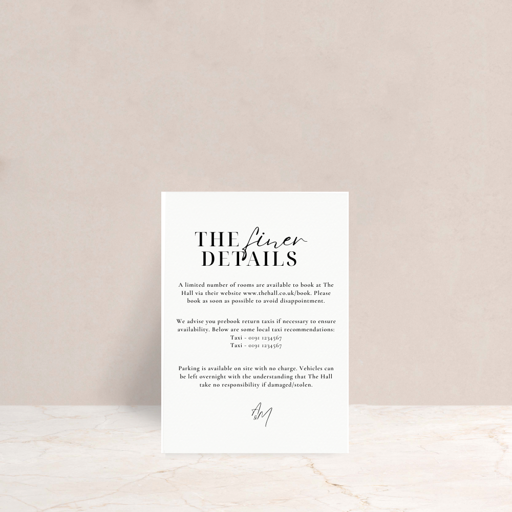 Amelia Wedding Invitation Detail Card - The Ivy Collection | Luxury Wedding Stationery