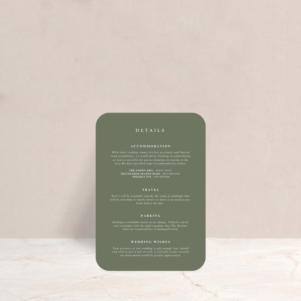Ebony Wedding Invitation Detail Card