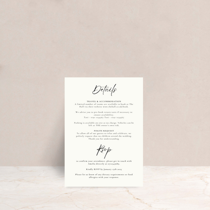 AMELIA Wedding Invitation Detail Card