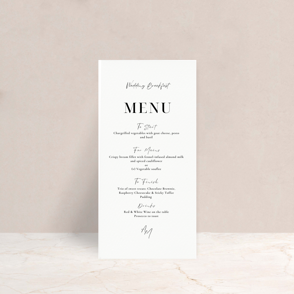 Amelia Wedding Menus - The Ivy Collection | Luxury Wedding Stationery