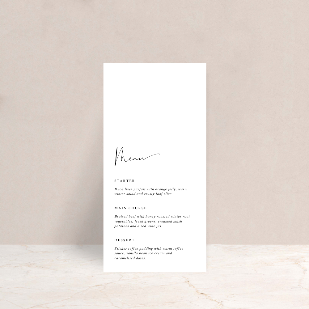 Ebony Wedding Menus