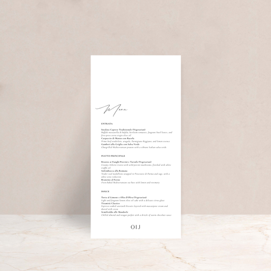 Olivia Wedding Menus