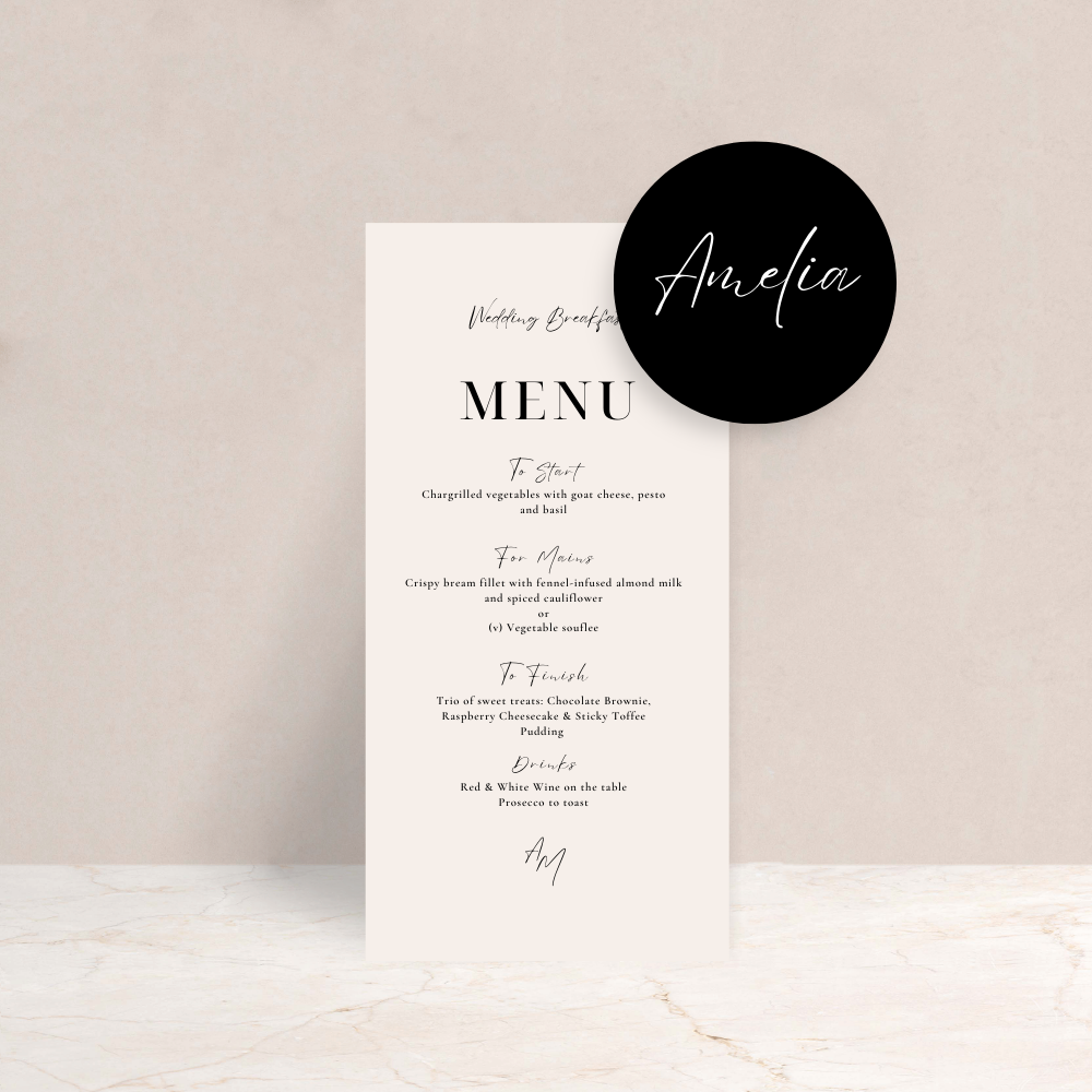 Amelia Wedding Menu and Place Card Set - The Ivy Collection | Luxury Wedding Stationery