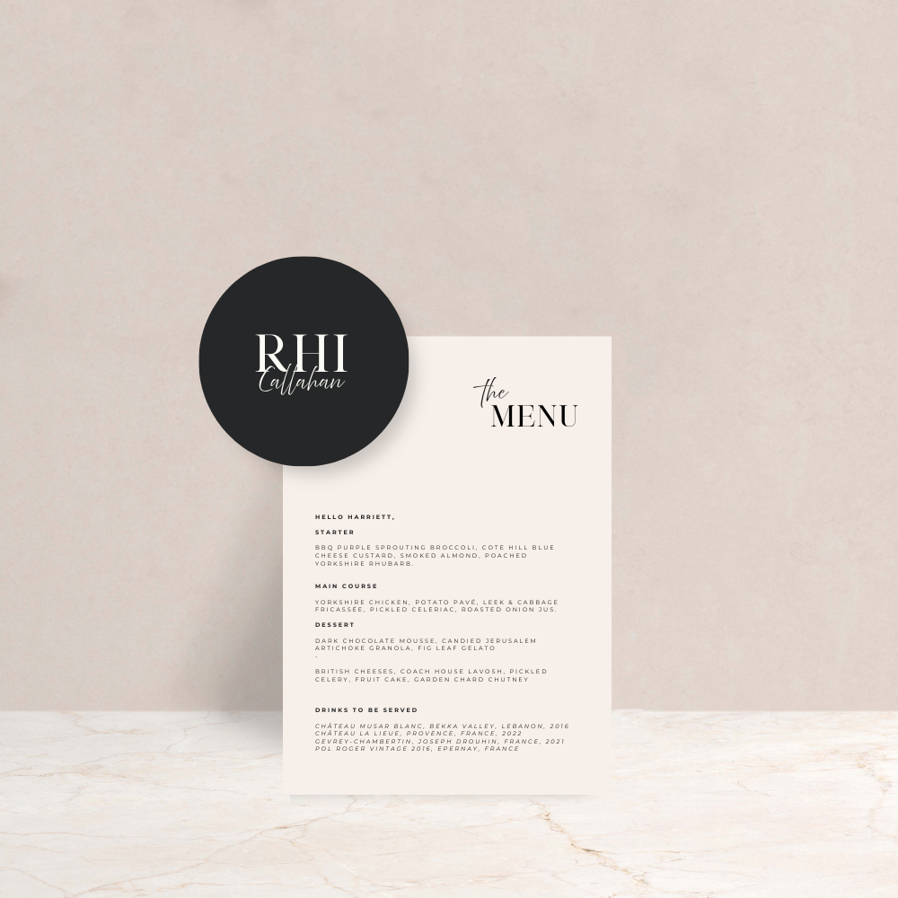 Rhi Wedding Menu and Place Card Set - The Ivy Collection | Luxury Wedding Stationery