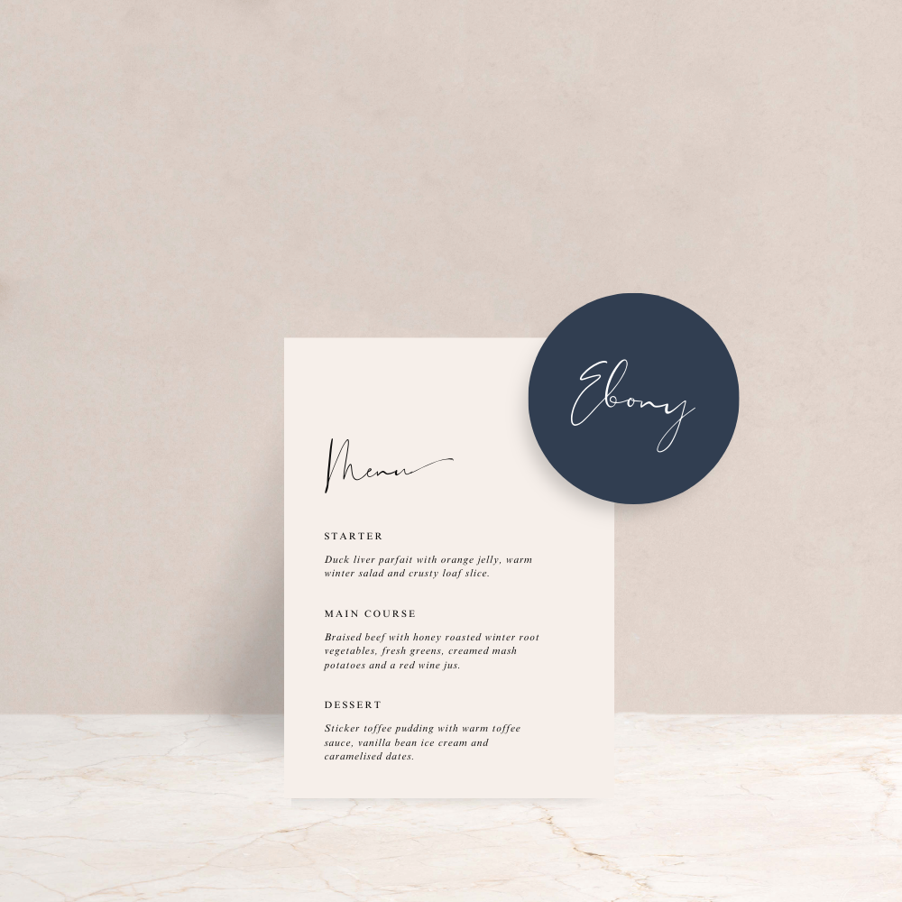 Ebony Wedding Menu and Place Card Set