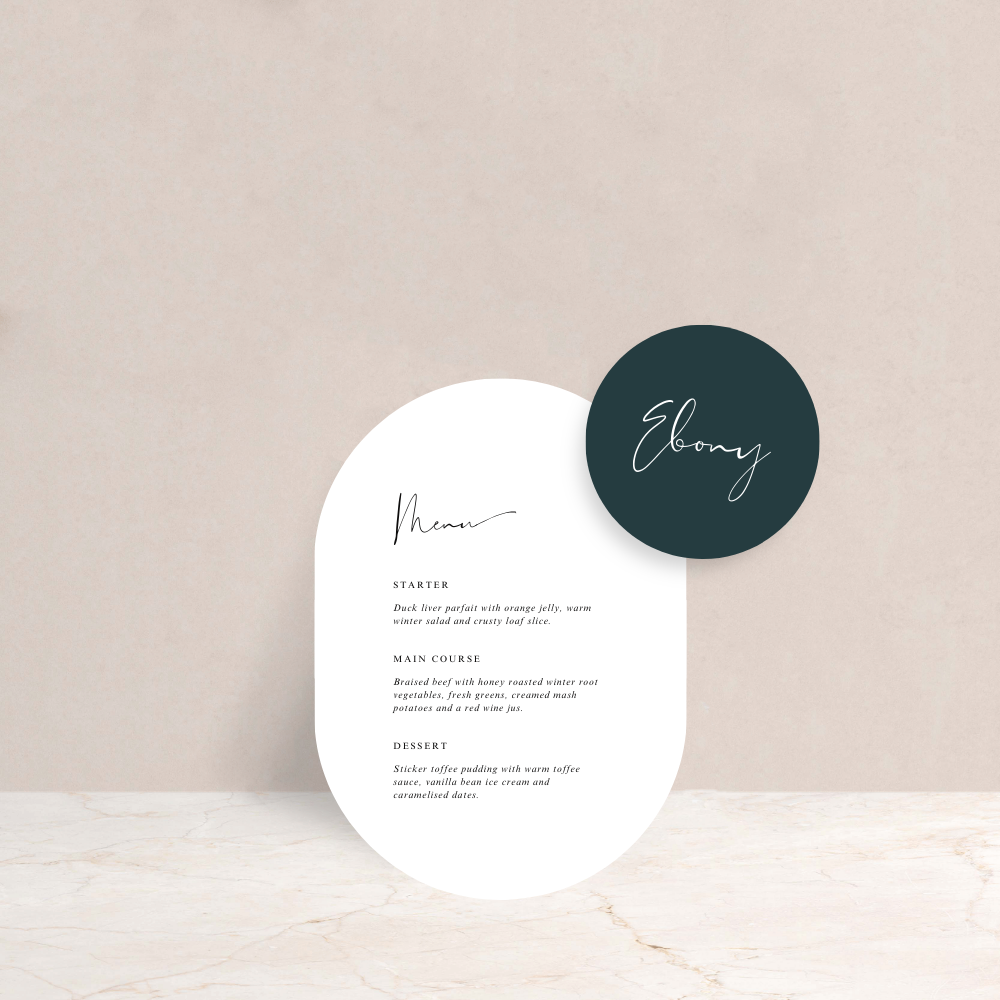 Ebony Wedding Menu and Place Card Set