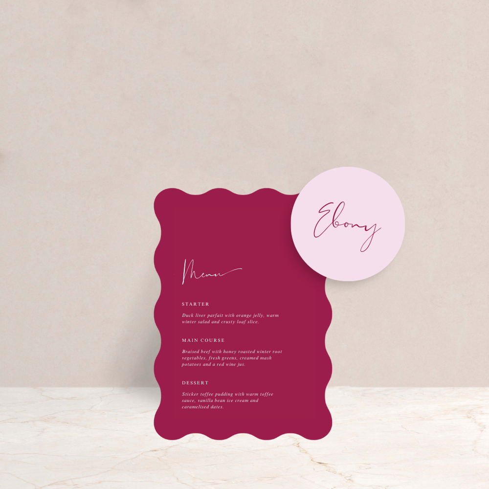 Ebony Wedding Menu and Place Card Set