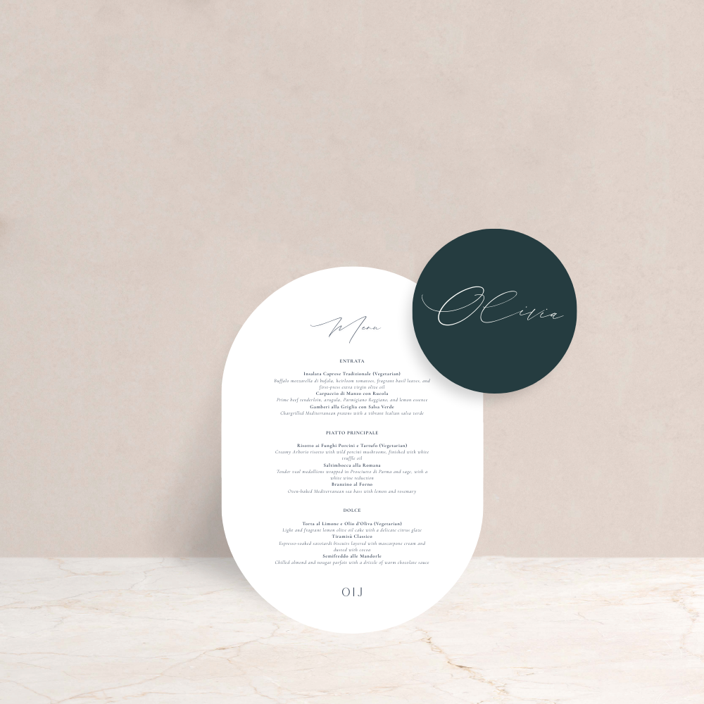 Olivia Wedding Menu and Place Card Set