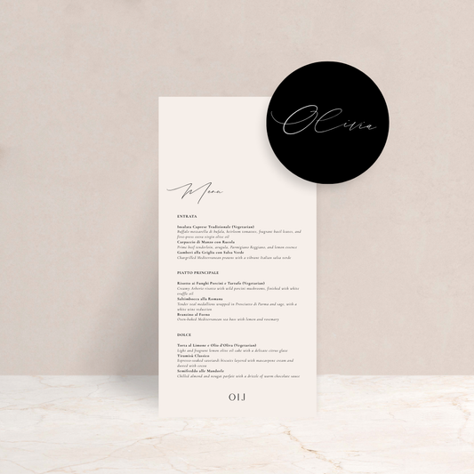 Olivia Wedding Menu and Place Card Set
