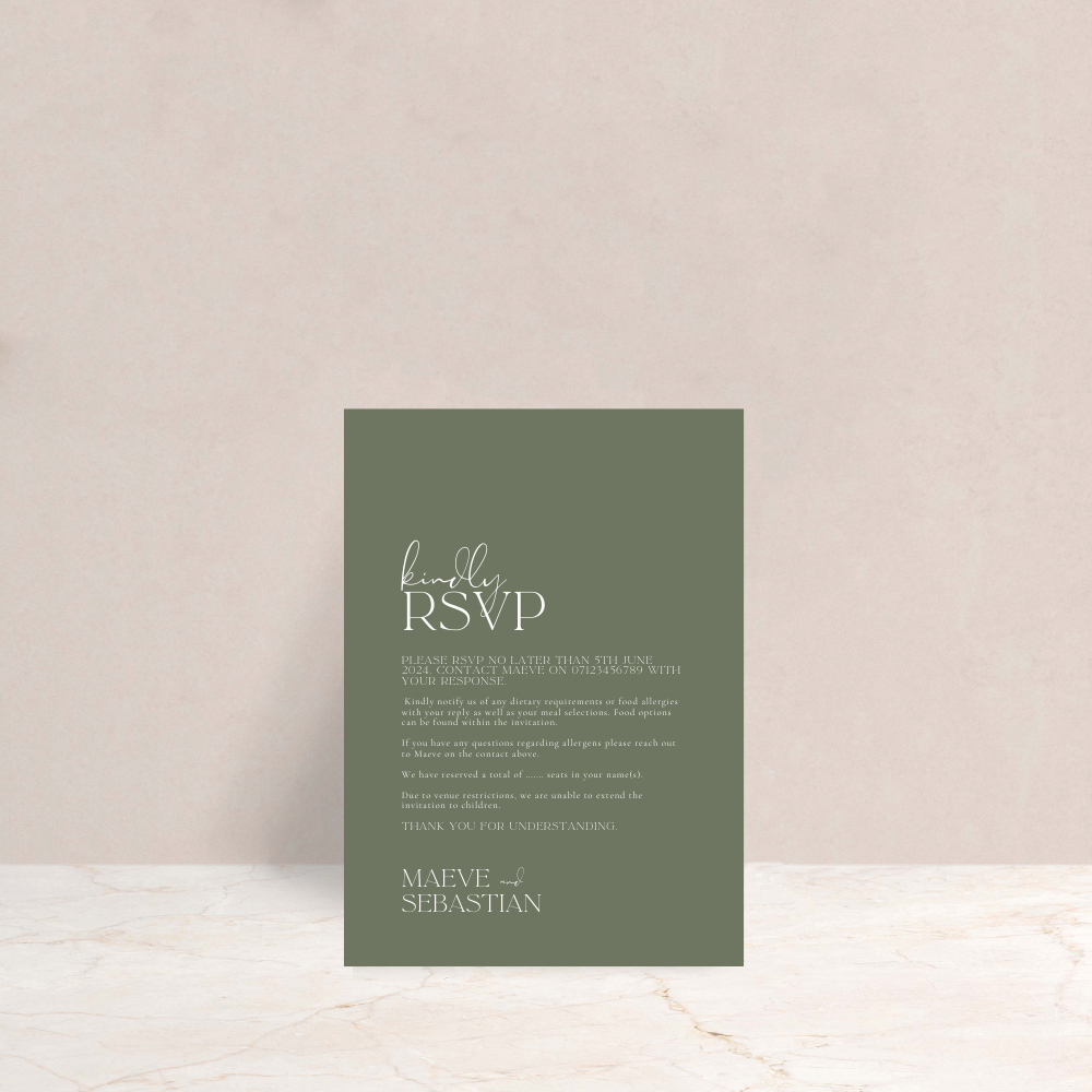MAEVE Wedding Invitation RSVP Card - The Ivy Collection | Luxury Wedding Stationery