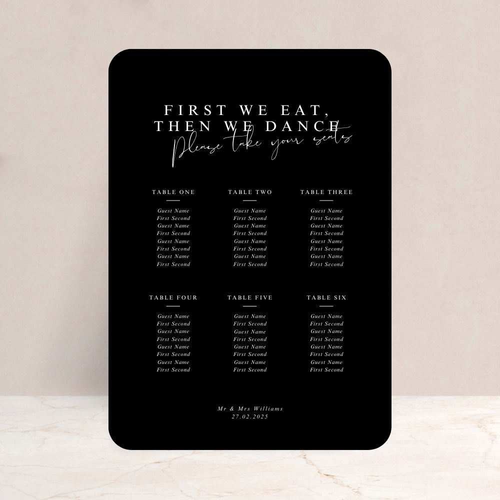 Ebony Wedding Table Plan Sign