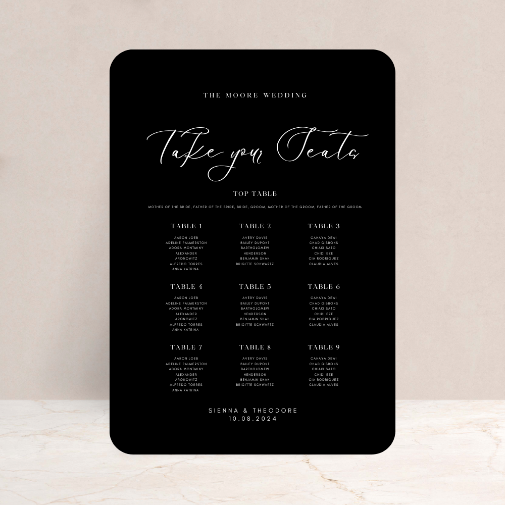 Sienna Wedding Table Plan Sign