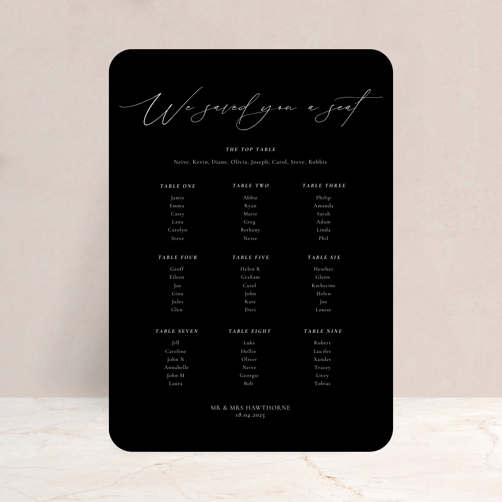 Olivia Wedding Table Plan Sign