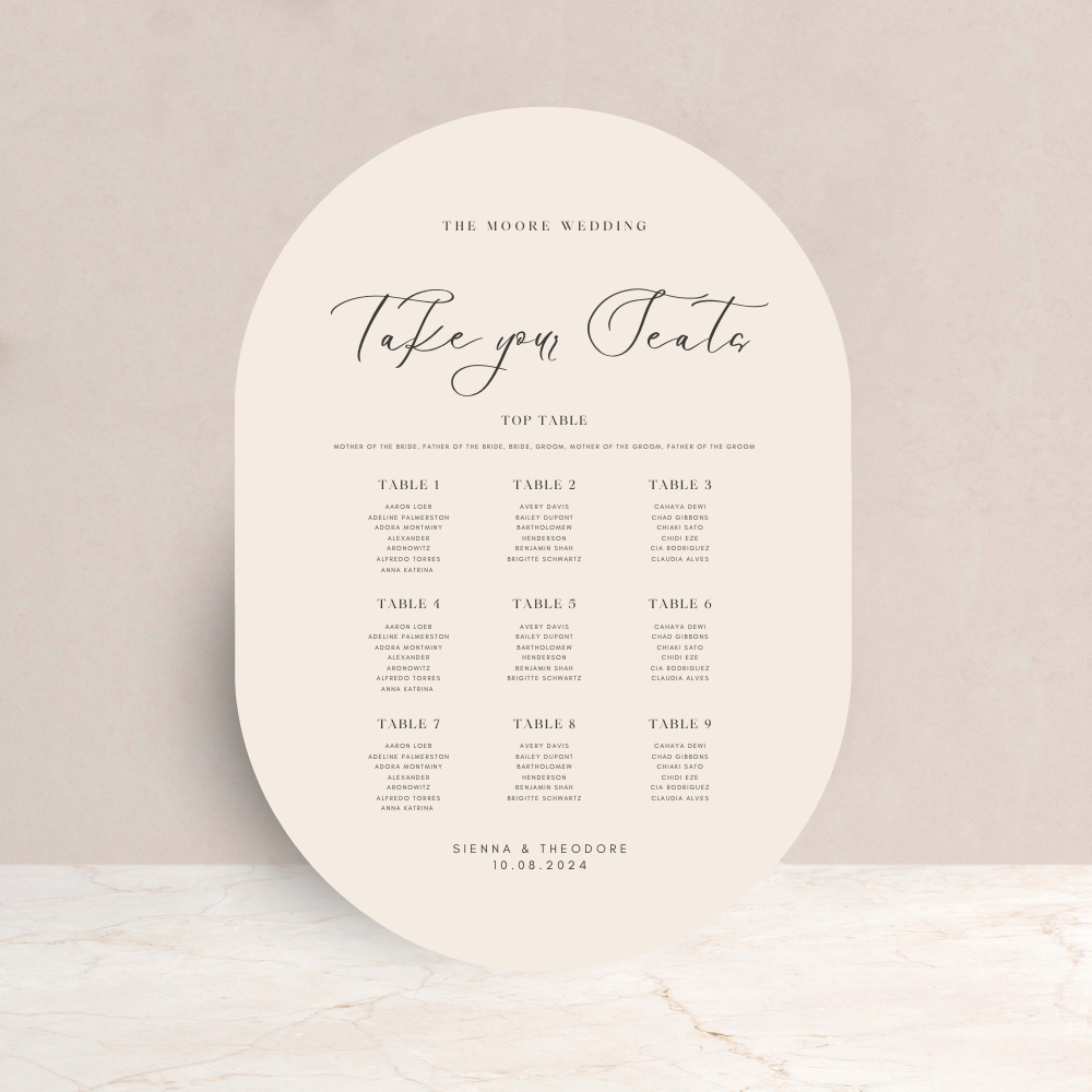 Sienna Wedding Table Plan Sign