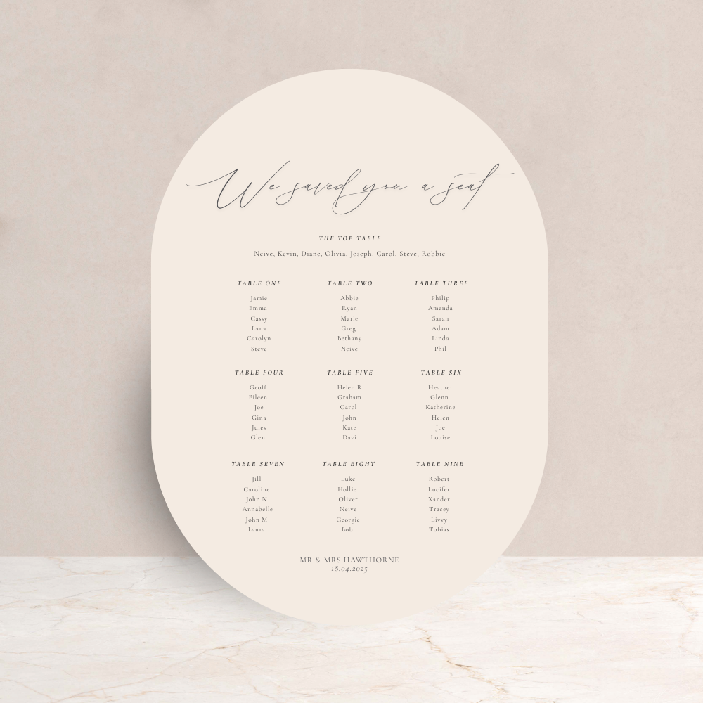 Olivia Wedding Table Plan Sign