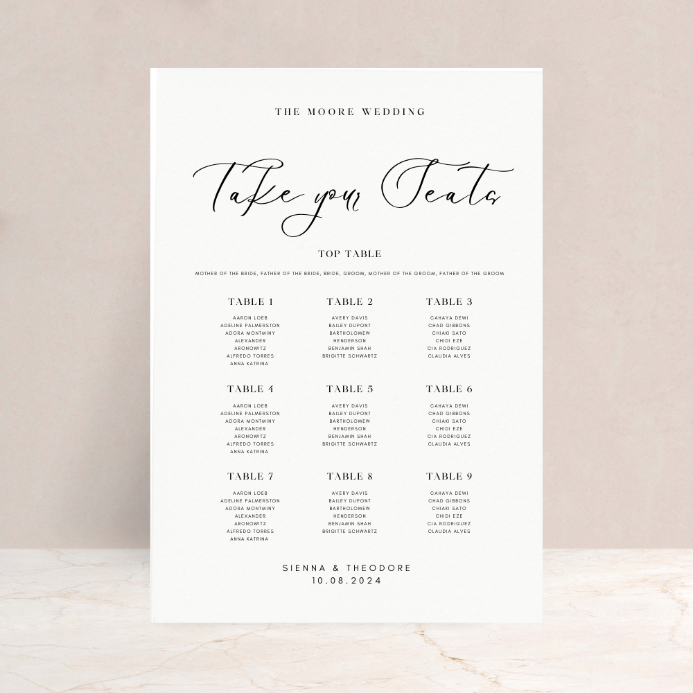 Sienna Wedding Table Plan Sign