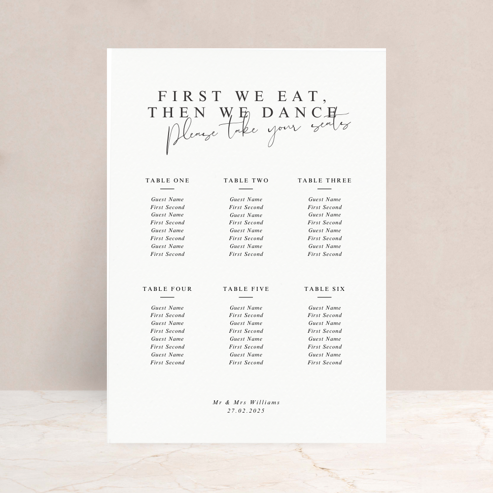 Ebony Wedding Table Plan Sign