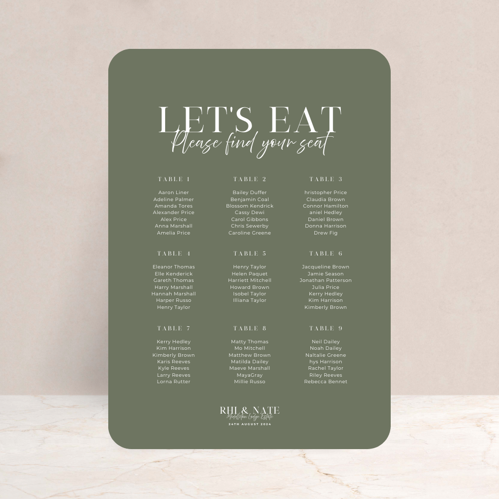 Rhi Wedding Table Plan Sign - The Ivy Collection | Luxury Wedding Stationery