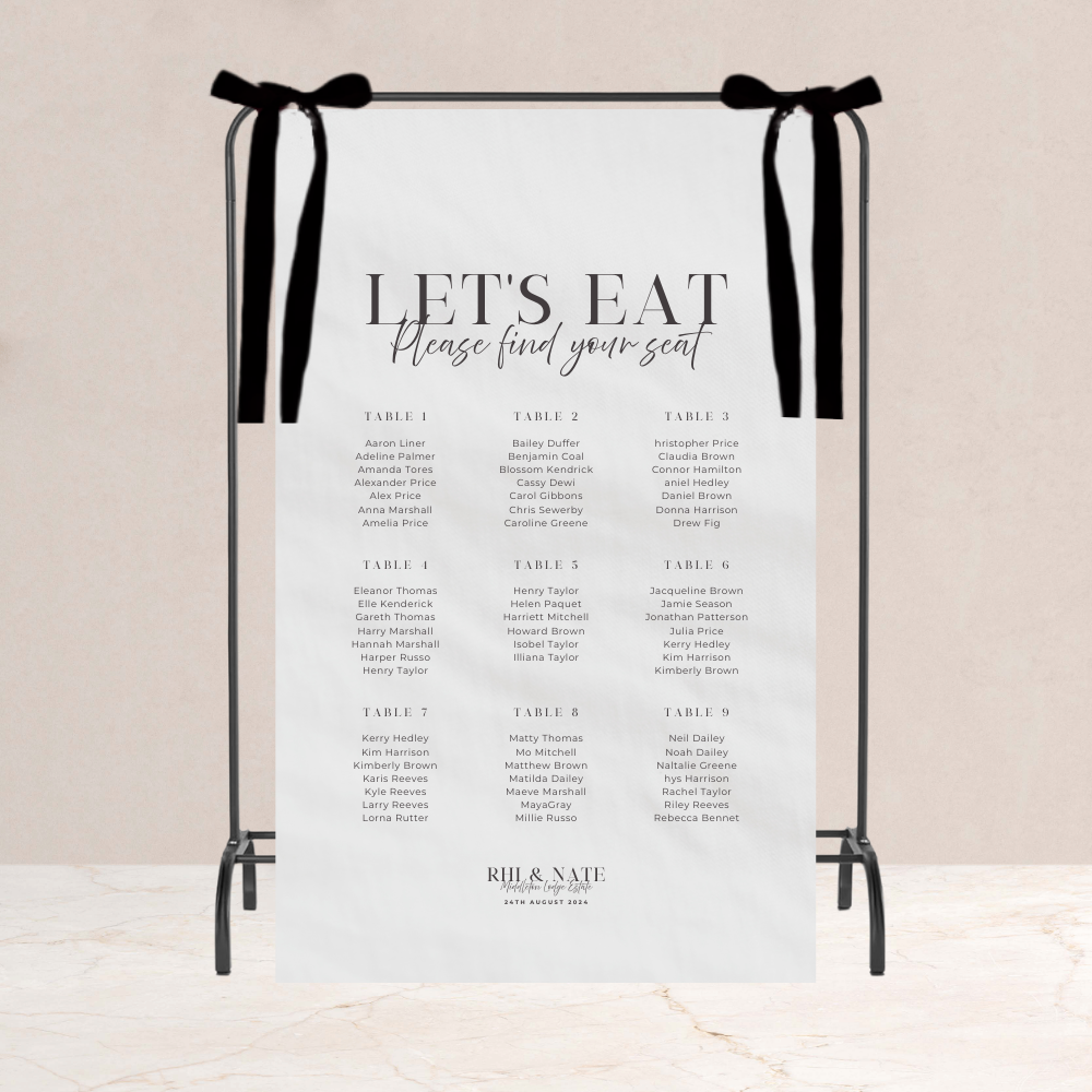Rhi Wedding Table Plan Fabric Sign - The Ivy Collection | Luxury Wedding Stationery