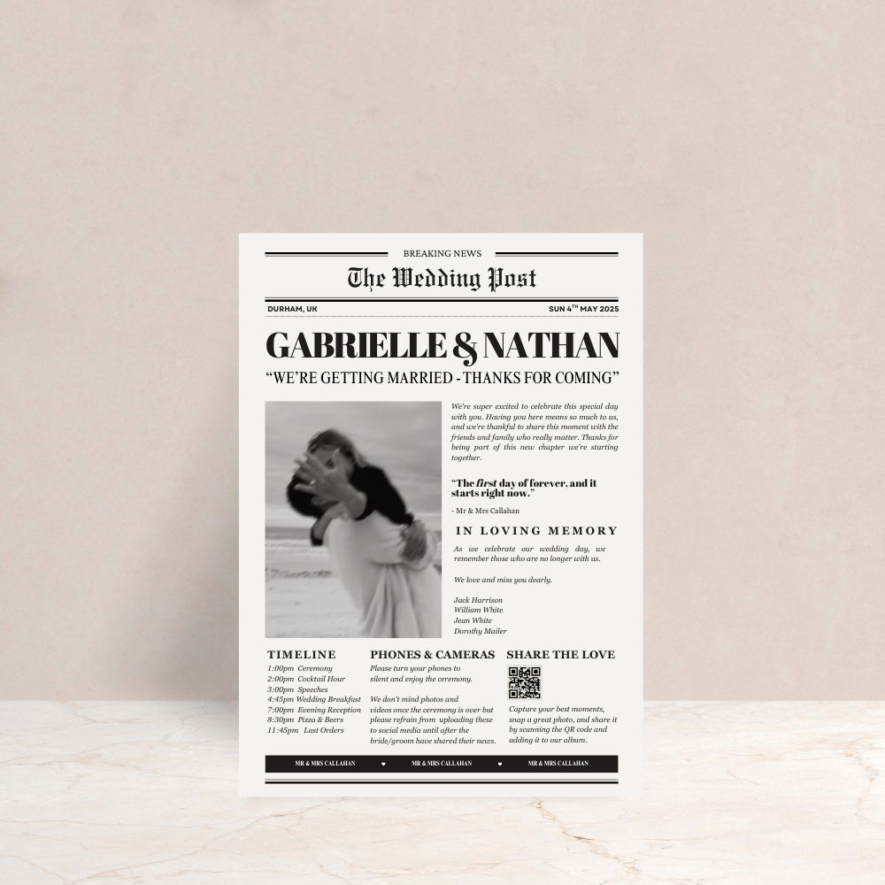Rhi Wedding Newspaper Programme