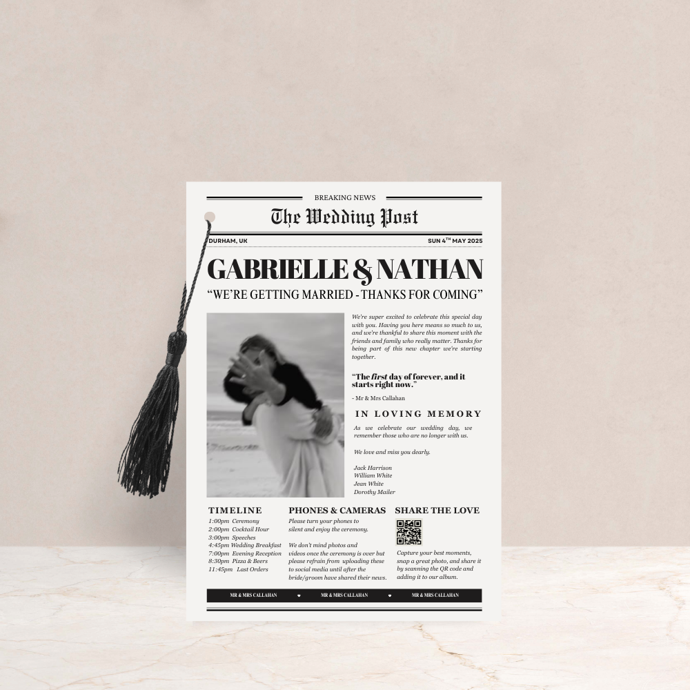 Rhi Wedding Newspaper Programme