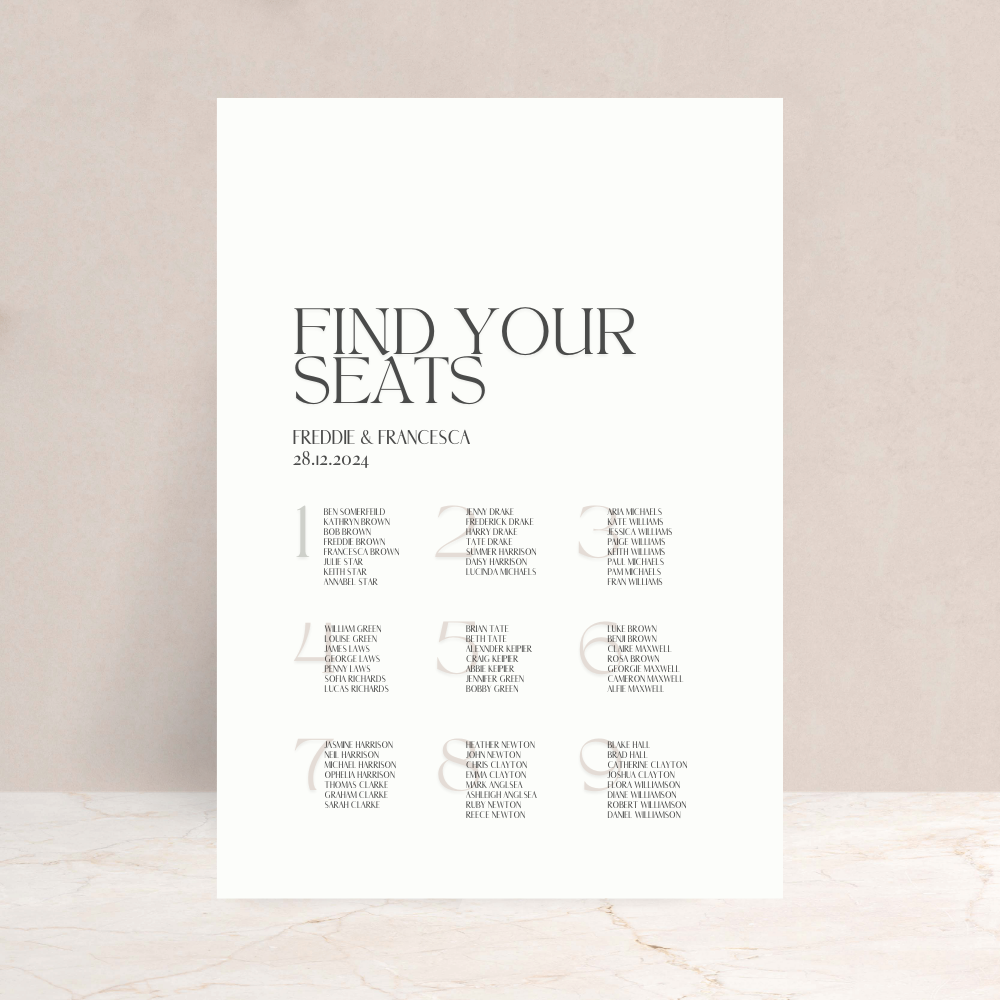 Francesca Wedding Table Plan Sign