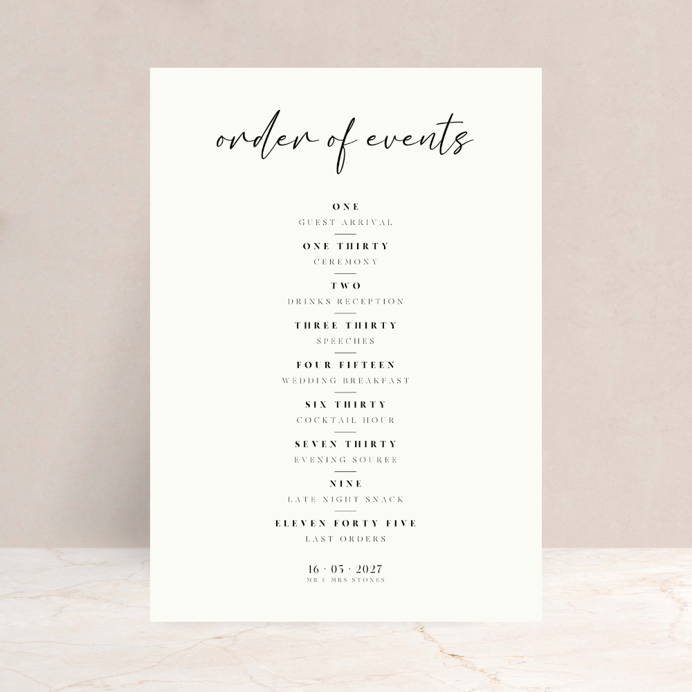 Grace Wedding Order of the Day Sign