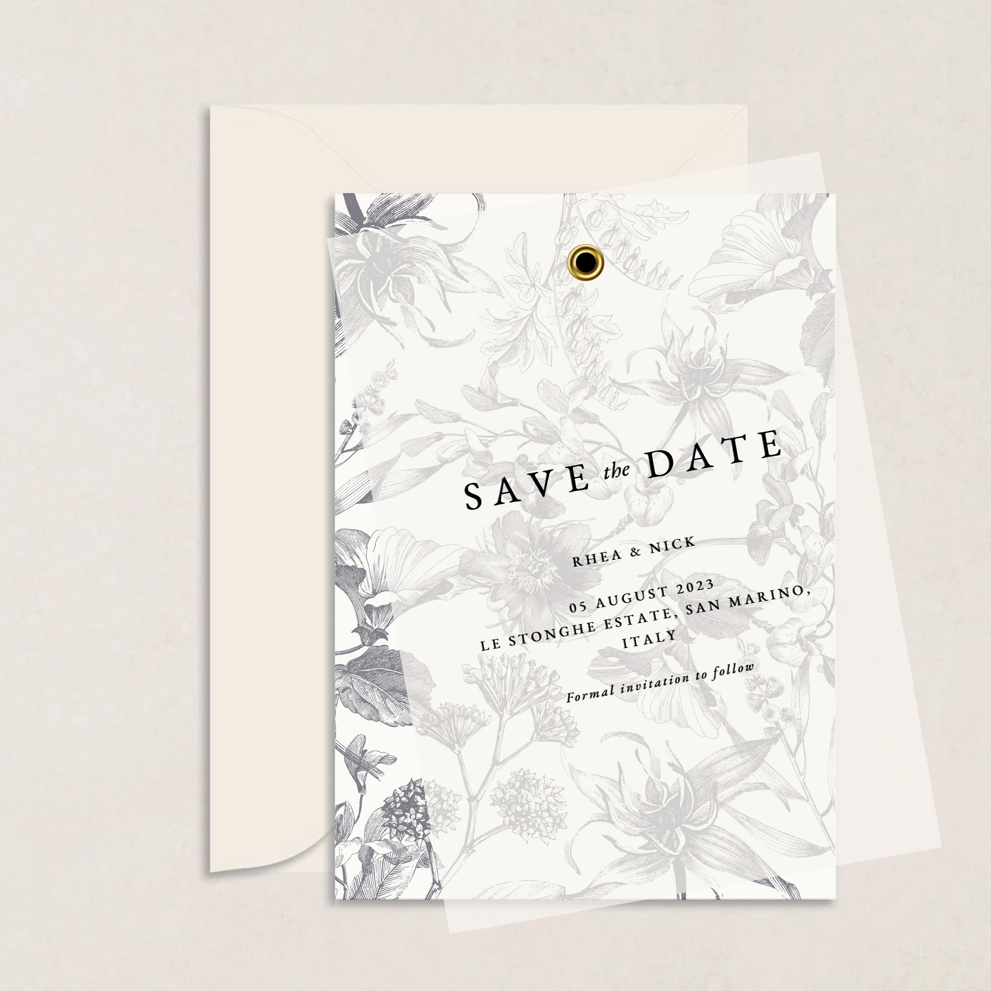 RHEA Layered Wedding Save the Date - Wedding Invitations available at The Ivy Collection | Luxury Wedding Stationery