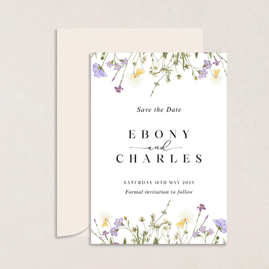EBONY Delicate Wildflower Wedding Save the Date - Wedding Invitations available at The Ivy Collection | Luxury Wedding Stationery