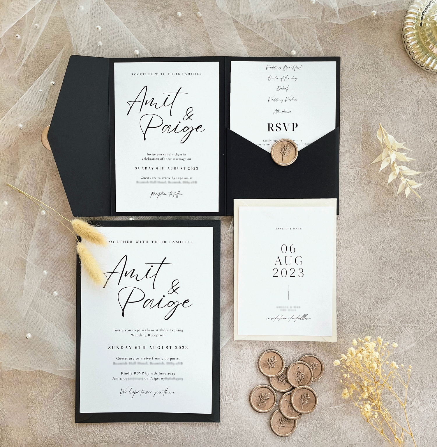AMELIA Wedding Luxury Pocketfold Invitation - Wedding Invitations available at The Ivy Collection | Luxury Wedding Stationery
